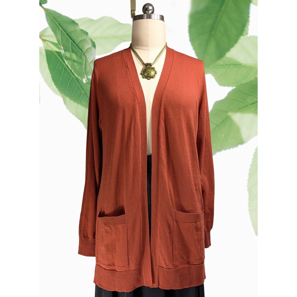 Matty M Sz XL Womens Soft Rust Brown Long Sl. Stretch Open Front Cardigan